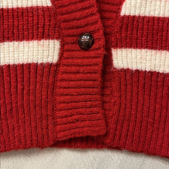 Striped Red and White Women's Sweater - Picture 3 of 6